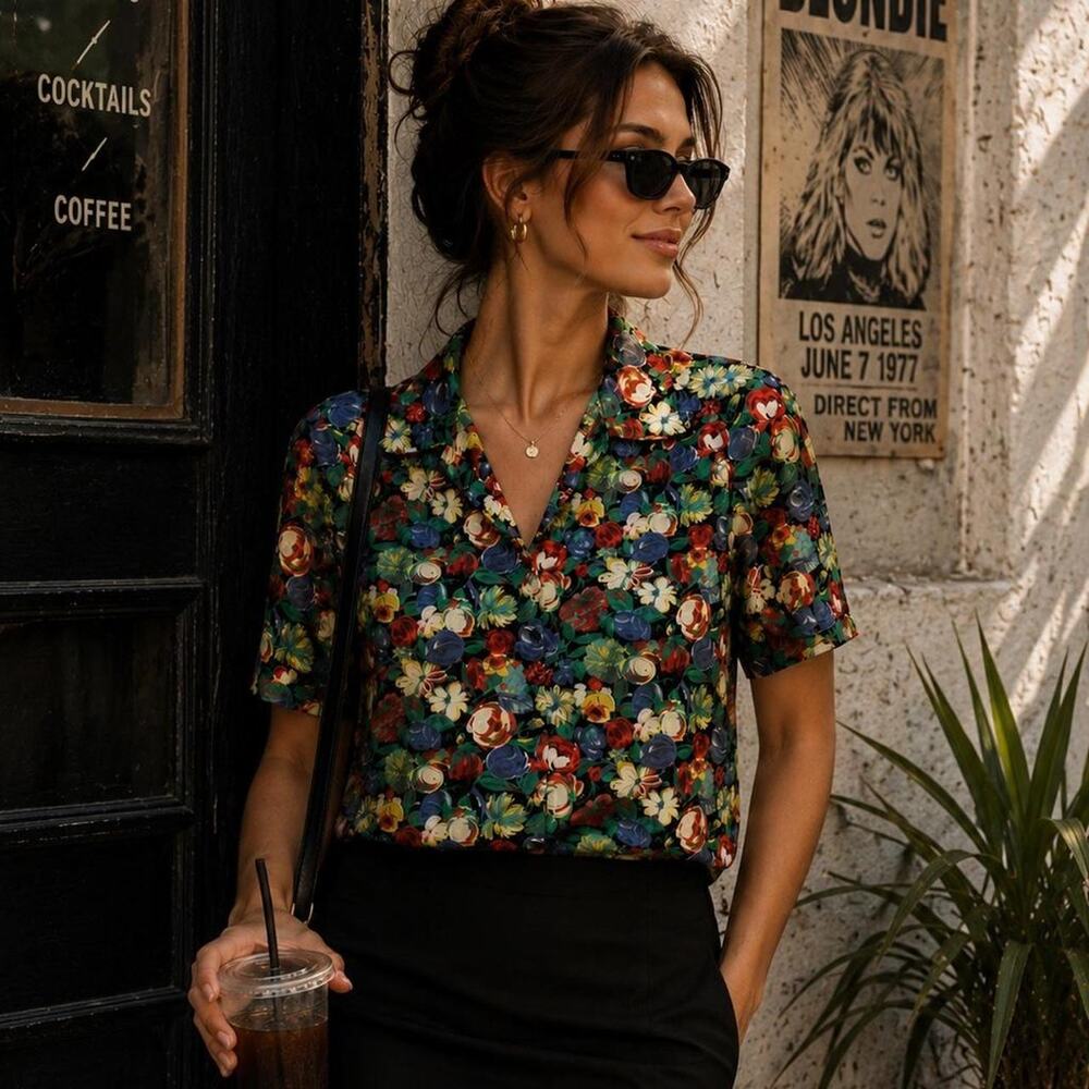 Vintage St Michael Floral Viscose Button Up Camp Shirt Made in UK Colorful